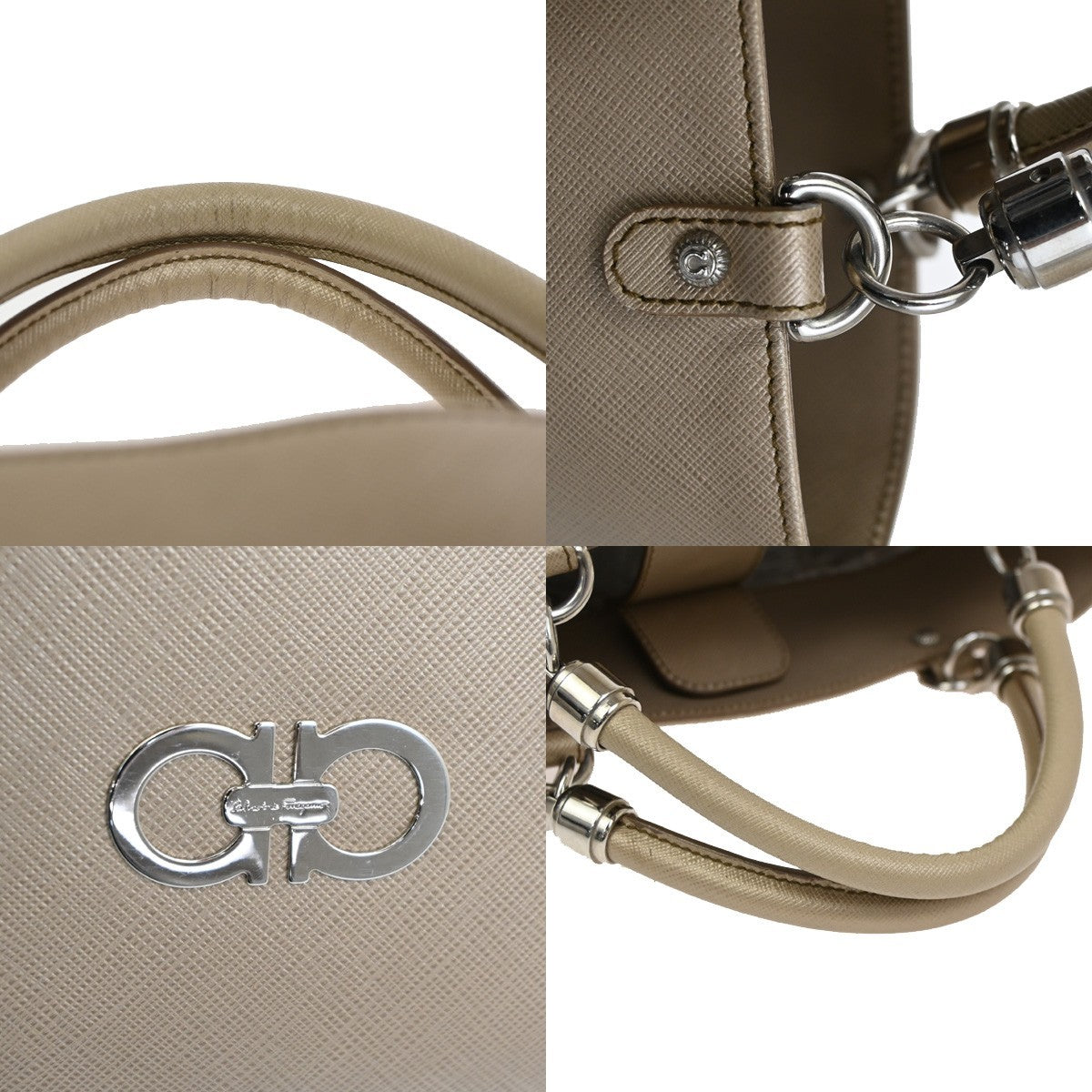 Salvatore Ferragamo Gancini handbag Leather, BEIGE, LEATHER, Handbag