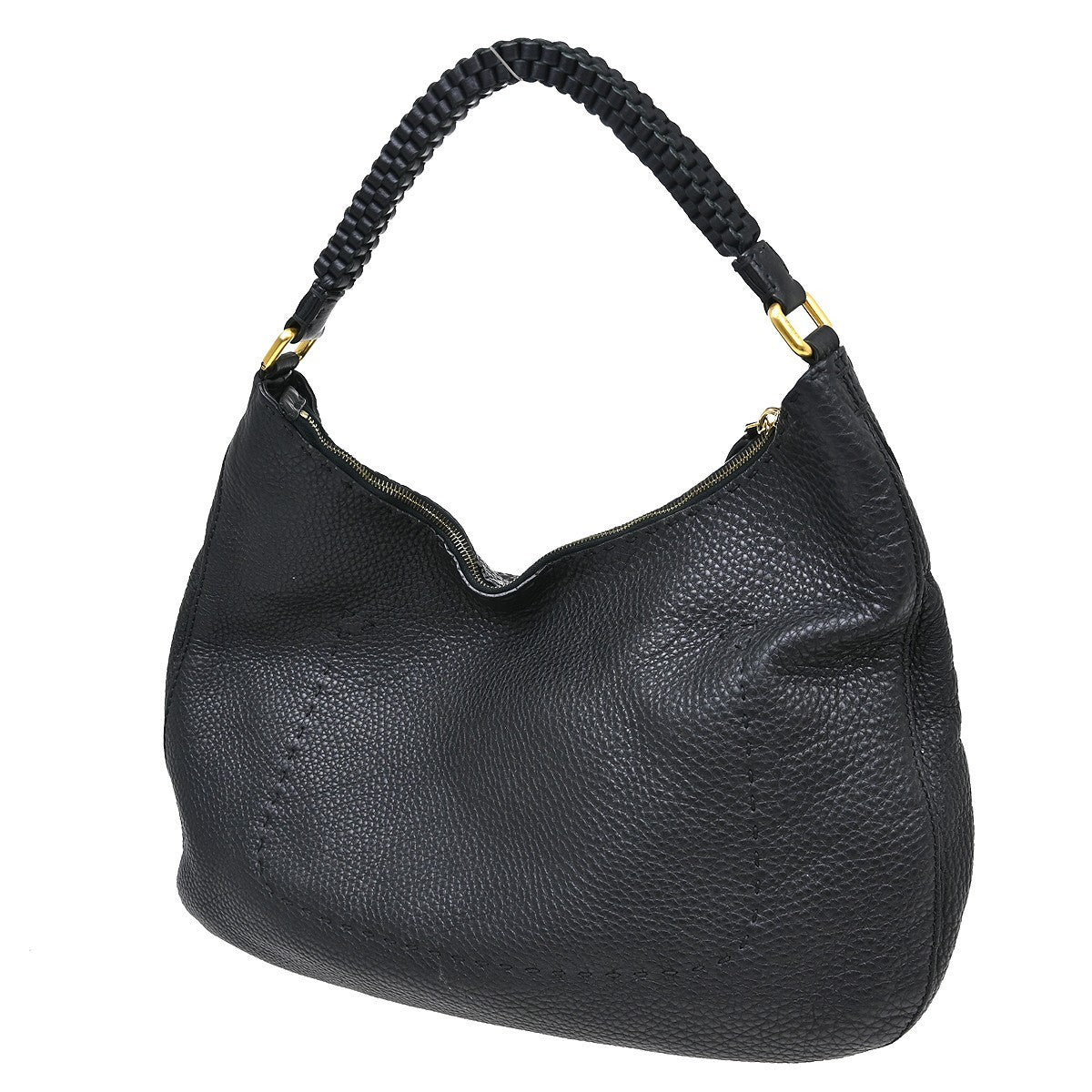 Fendi Selleria Hobo Leather, Black, Leather, Handbag