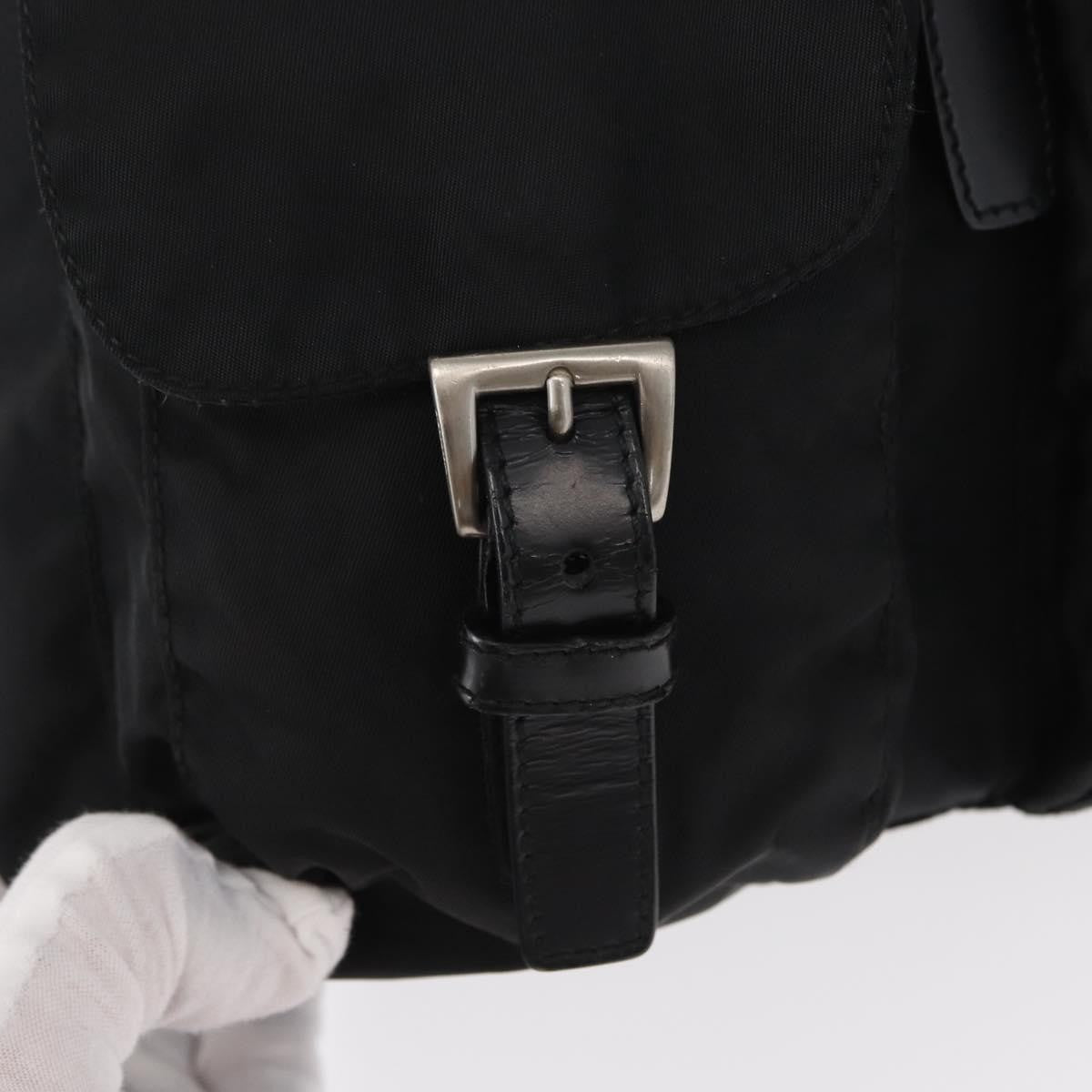 Prada Vela Double Front Pocket Backpack Tessuto with Saffiano Leather, BLACK, NYLON, Backpack