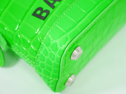 Balenciaga Logo Ville Bag Crocodile Embossed Leather, GREEN, LEATHER, Handbag