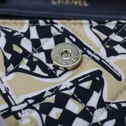 Chanel Flap Card Holder on Chain Quilted Printed Canvas, BEIGE, CANVAS, Shoulder bag
