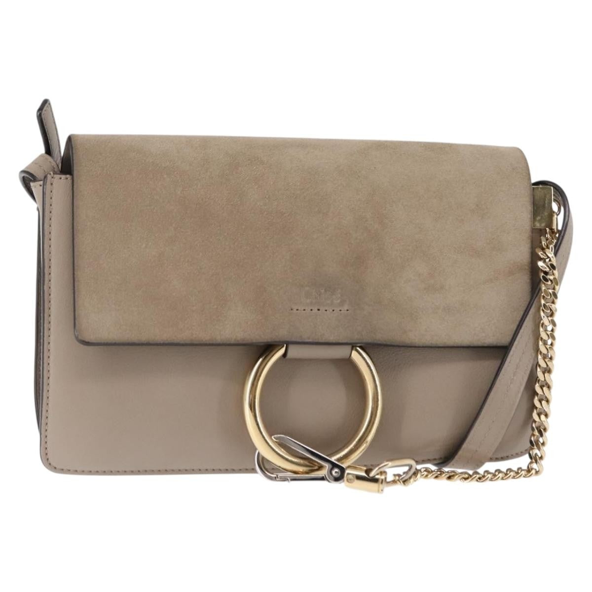 Chloe Faye Shoulder Bag Leather and Suede, BEIGE, SUEDE, Shoulder bag