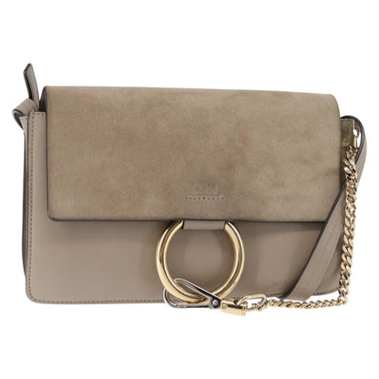 Chloe Faye Shoulder Bag Leather and Suede, BEIGE, SUEDE, Shoulder bag