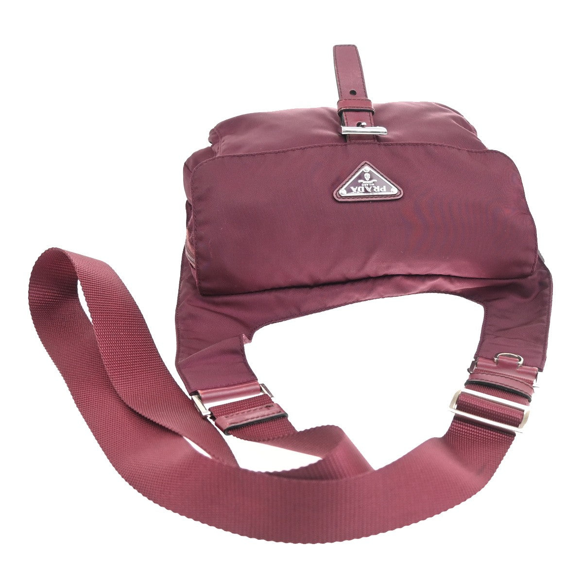 Prada Buckle Messenger Bag Tessuto, BURGUNDY, SYNTHETIC, Crossbody bag