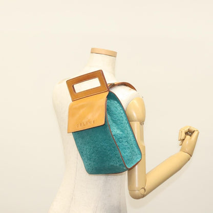Celine Macadam Shoulder Bag Canvas, TURQUOISE, SUEDE, Shoulder bag