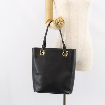 Salvatore Ferragamo Gancini handbag Leather, BLACK, LEATHER, Handbag