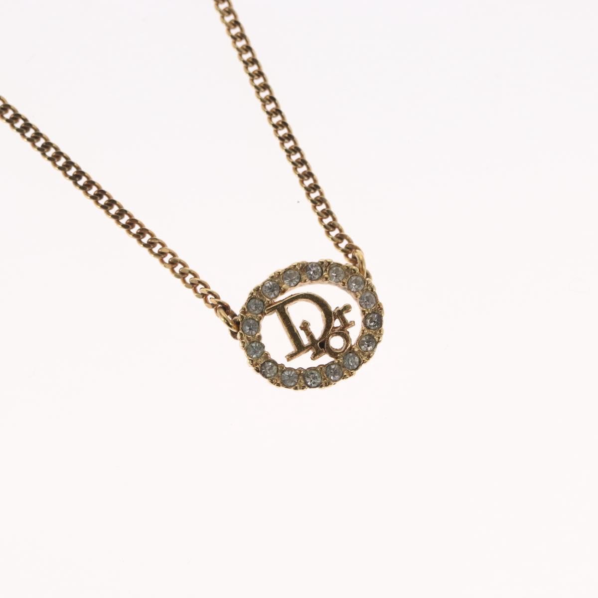 Christian Dior Vintage Logo Round Pendant Necklace Metal and Crystals, GOLD, METAL, Necklace