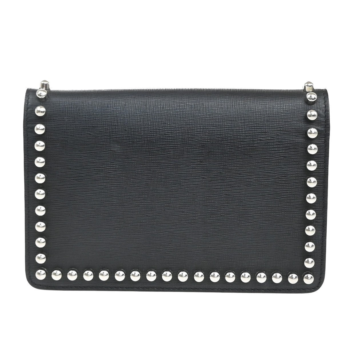Fendi Karlito Wallet on Chain Studded Saffiano Leather, Black, Leather, Shoulder Bag