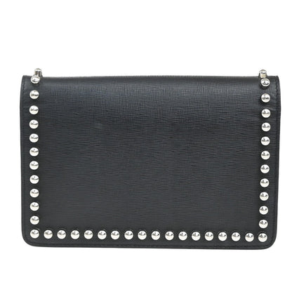 Fendi Karlito Wallet on Chain Studded Saffiano Leather, Black, Leather, Shoulder Bag