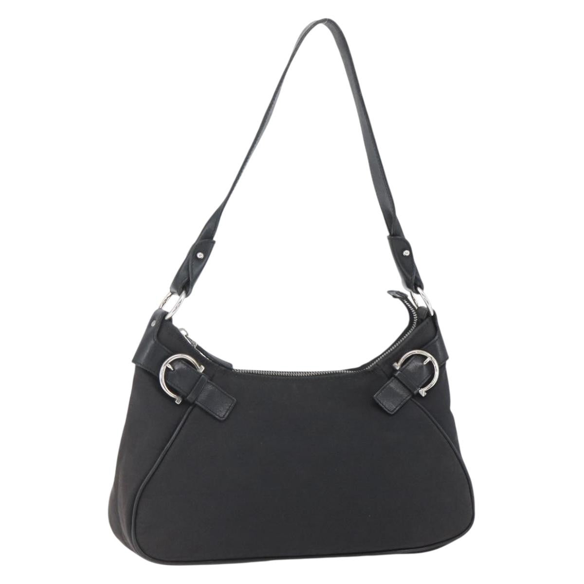 Salvatore Ferragamo Gancini Shoulder Bag Canvas, BLACK, CANVAS, Shoulder bag