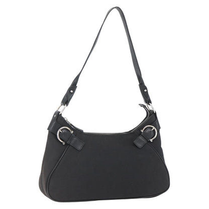 Salvatore Ferragamo Gancini Shoulder Bag Canvas, BLACK, CANVAS, Shoulder bag