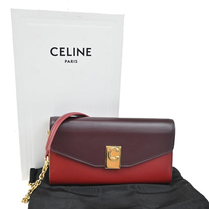 Celine C Wallet on Chain Leather, Black, Leather, Clutch
