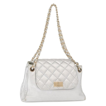 Chanel Mademoiselle Lock Accordion Flap Bag Quilted Lambskin, SILVER, LEATHER, Shoulder bag