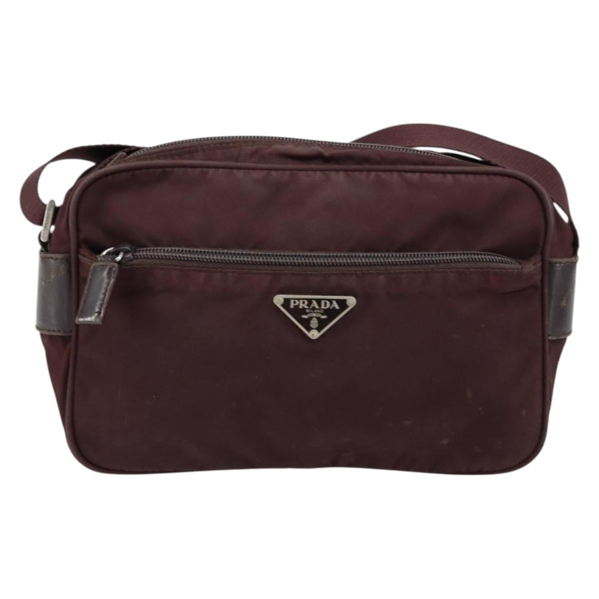 Prada Front Pocket Crossbody Bag Tessuto, BURGUNDY, NYLON, Shoulder bag