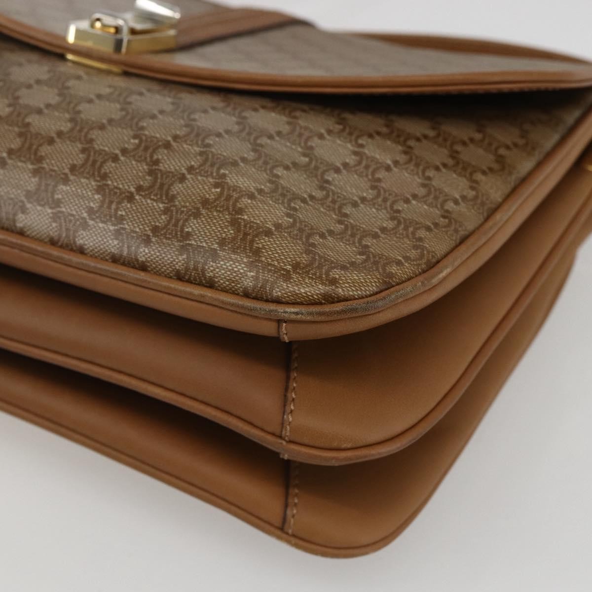 Celine Vintage Macadam Shoulder Bag Canvas and Leather, BEIGE, CANVAS, Shoulder bag