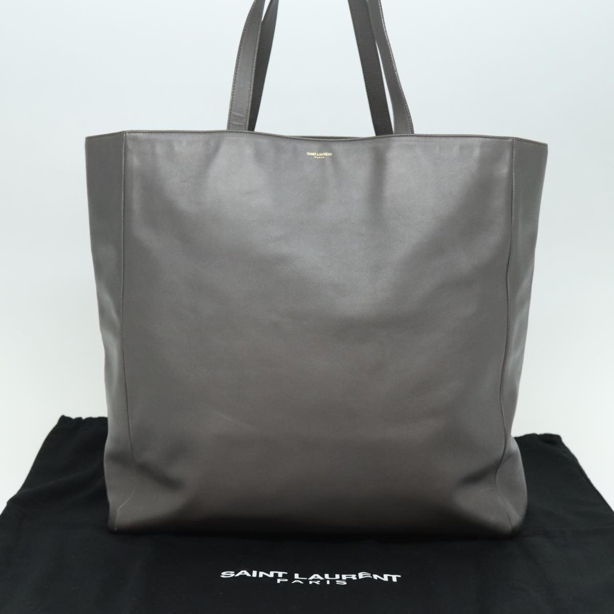 Saint Laurent Shopper Tote Leather, GRAY, LEATHER, Tote bag