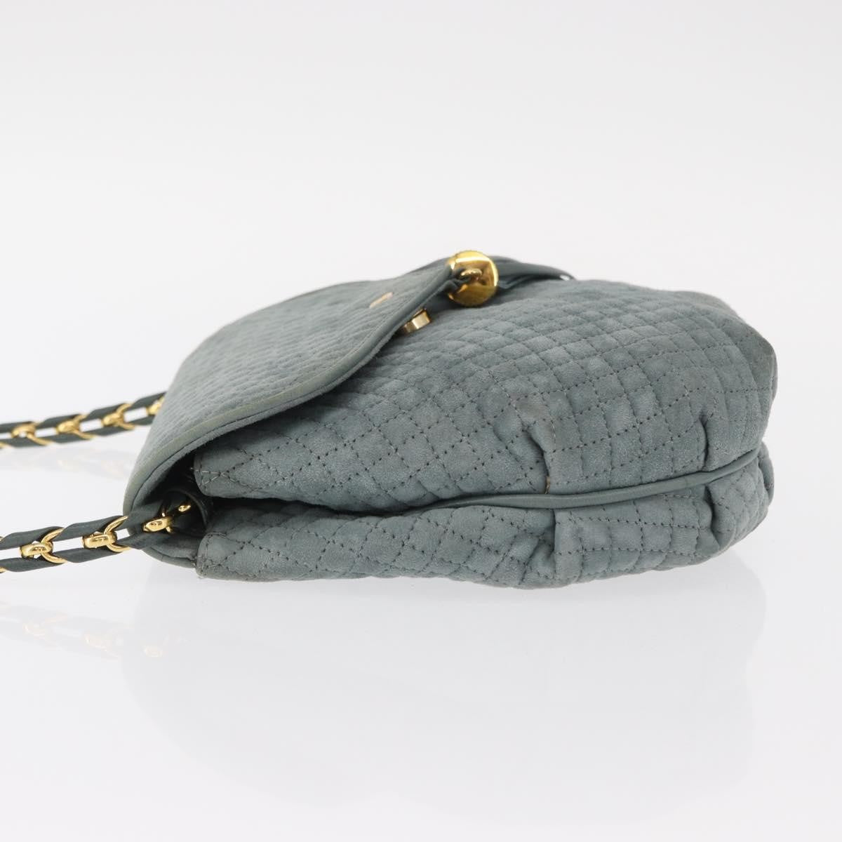Bally Vintage Chain Shoulder Bag Quilted Suede, GRAY, SUEDE, Shoulder bag