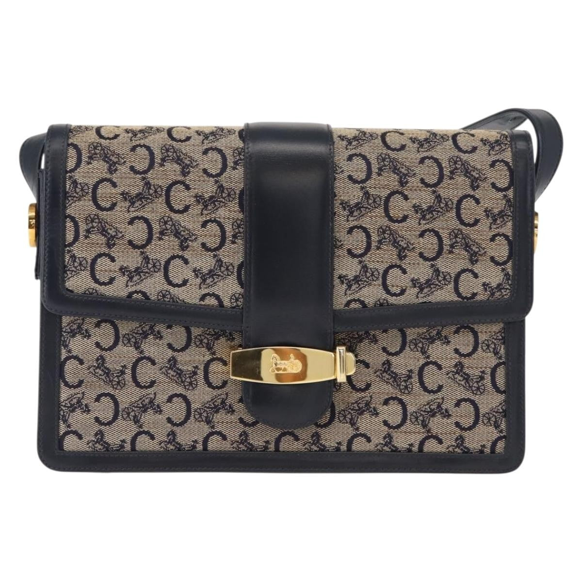 Celine C Sulky Shoulder bag Canvas and Leather, NAVY, CANVAS, Shoulder bag