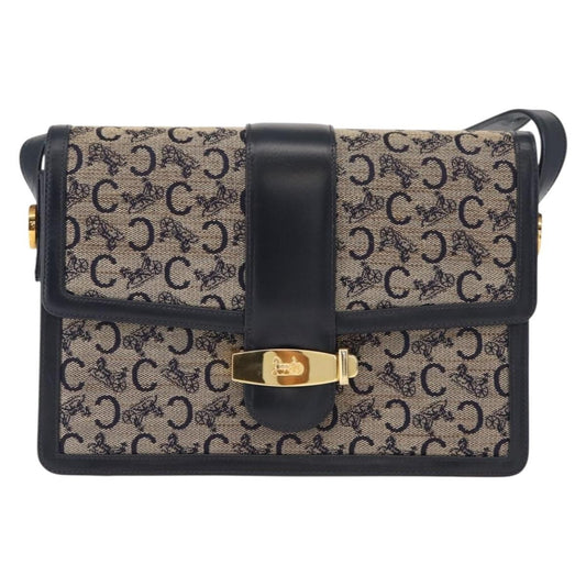 Celine C Sulky Shoulder bag Canvas and Leather, NAVY, CANVAS, Shoulder bag