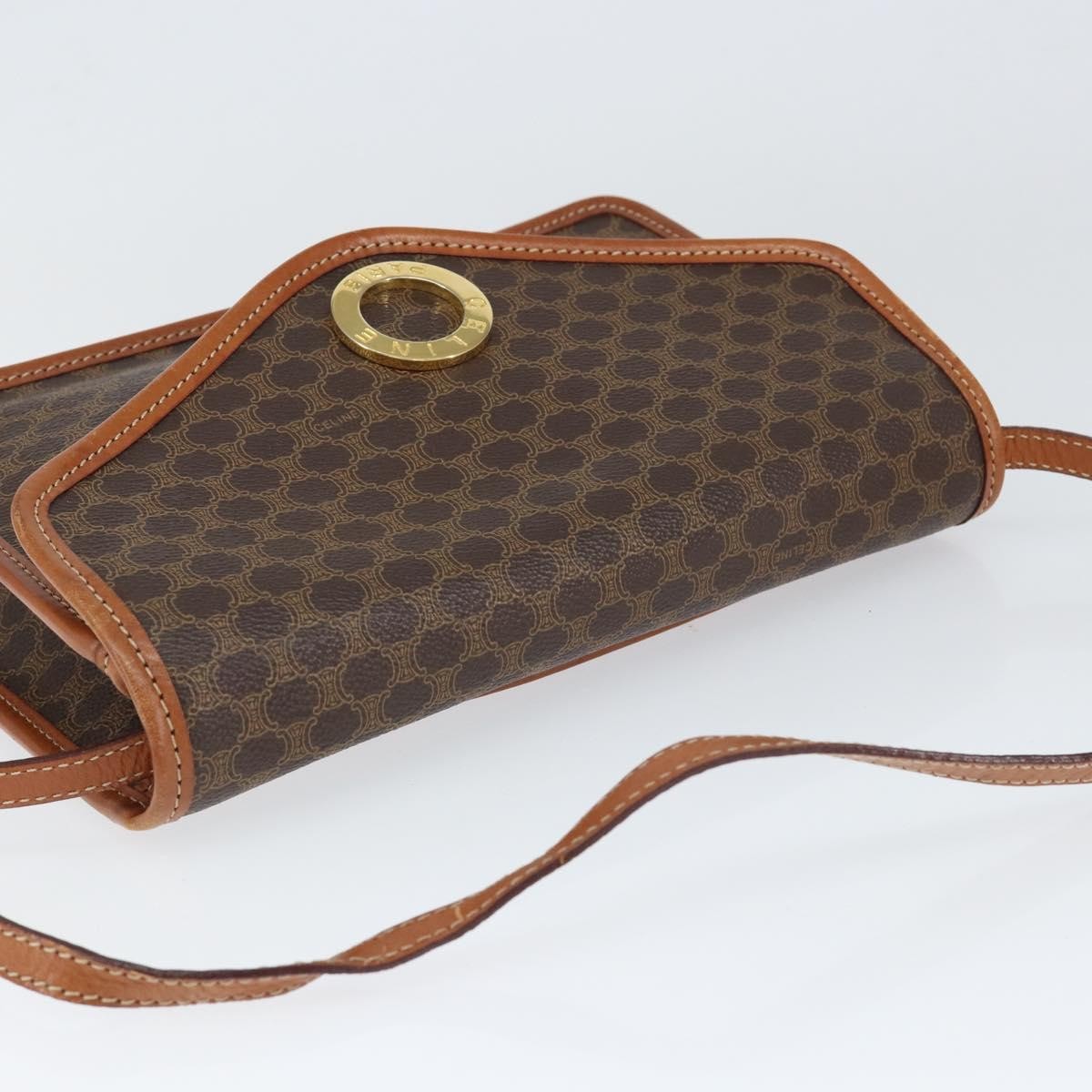 Celine Vintage Macadam Circle Logo Shoulder Bag Canvas and Leather, BROWN, CANVAS, Shoulder bag