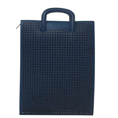 Christian Louboutin Trictrac Portfolio Bag Leather and Spiked Leather, BLUE, LEATHER, Handbag