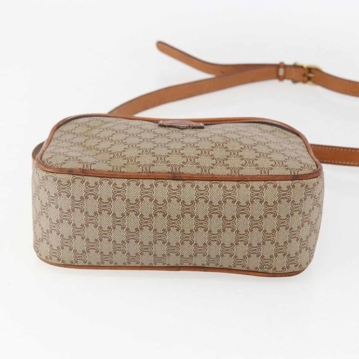 Celine Vintage Macadam Shoulder Bag Canvas and Leather, BEIGE, CANVAS, Shoulder bag