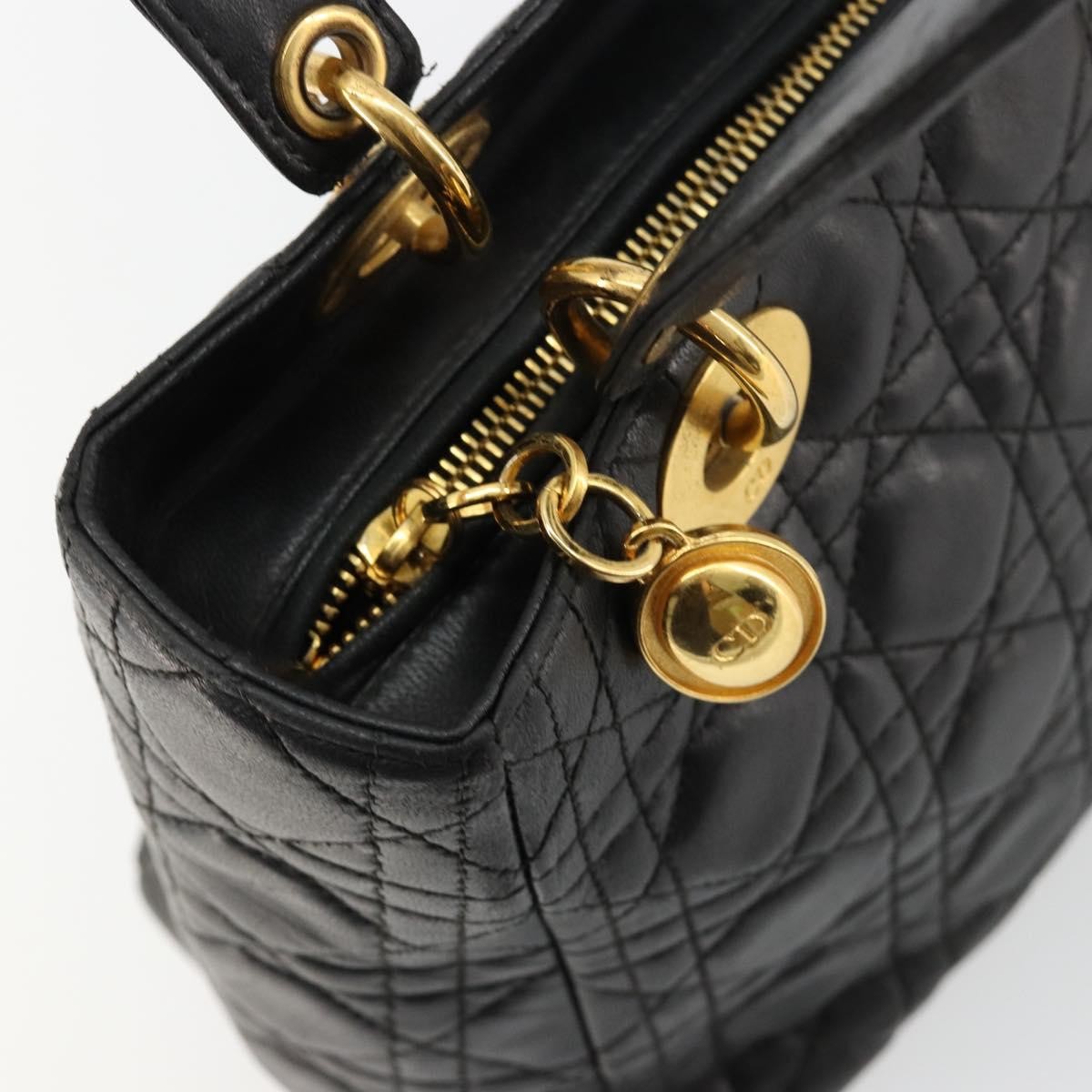 Christian Dior Vintage Lady Dior Bag Cannage Quilt Lambskin, Black, Leather, Handbag