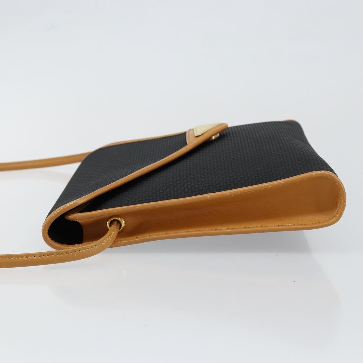 Saint Laurent Vintage Flap Crossbody Bag Coated Canvas with Leather, BLACK, PVC, Shoulder bag