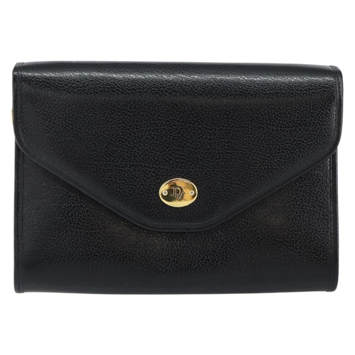 Christian Dior Vintage Chain Flap Shoulder Bag Leather, BLACK, LEATHER, Shoulder bag