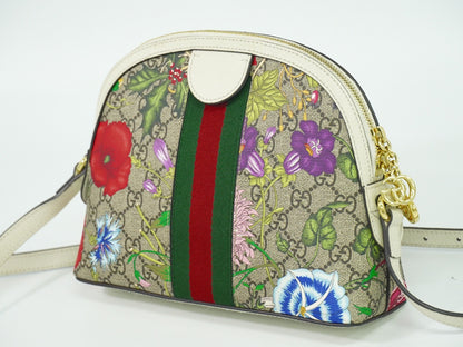 Gucci Ophidia Dome Shoulder Bag Flora GG Coated Canvas, BEIGE, CANVAS, Crossbody bag