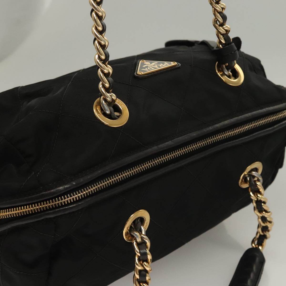 Prada Chain Shoulder Bag Tessuto, BLACK, NYLON, Shoulder bag
