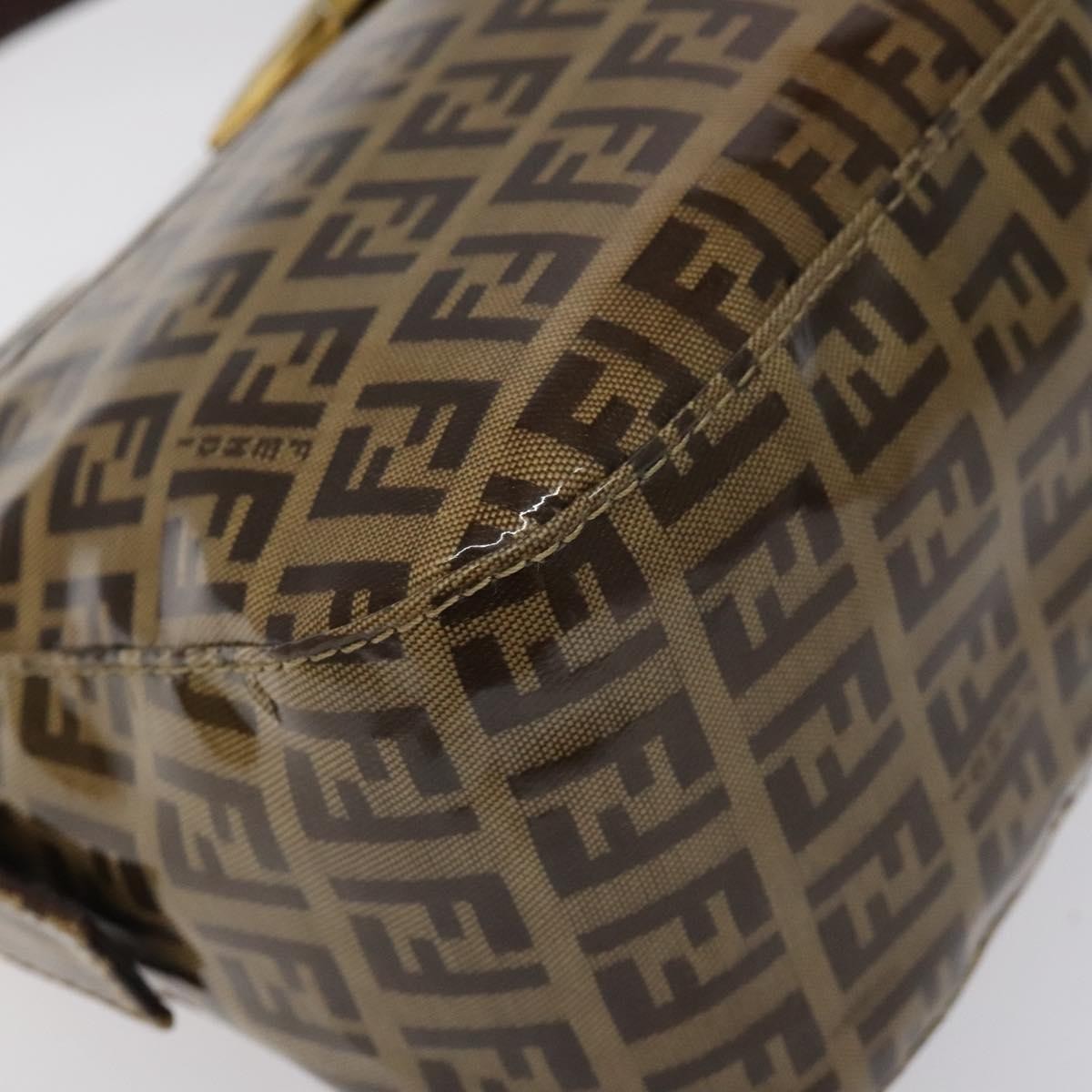 Fendi Vintage FF Buckle Curved Hobo Zucchino Coated Canvas, BROWN, PATENT_LEATHER, Handbag