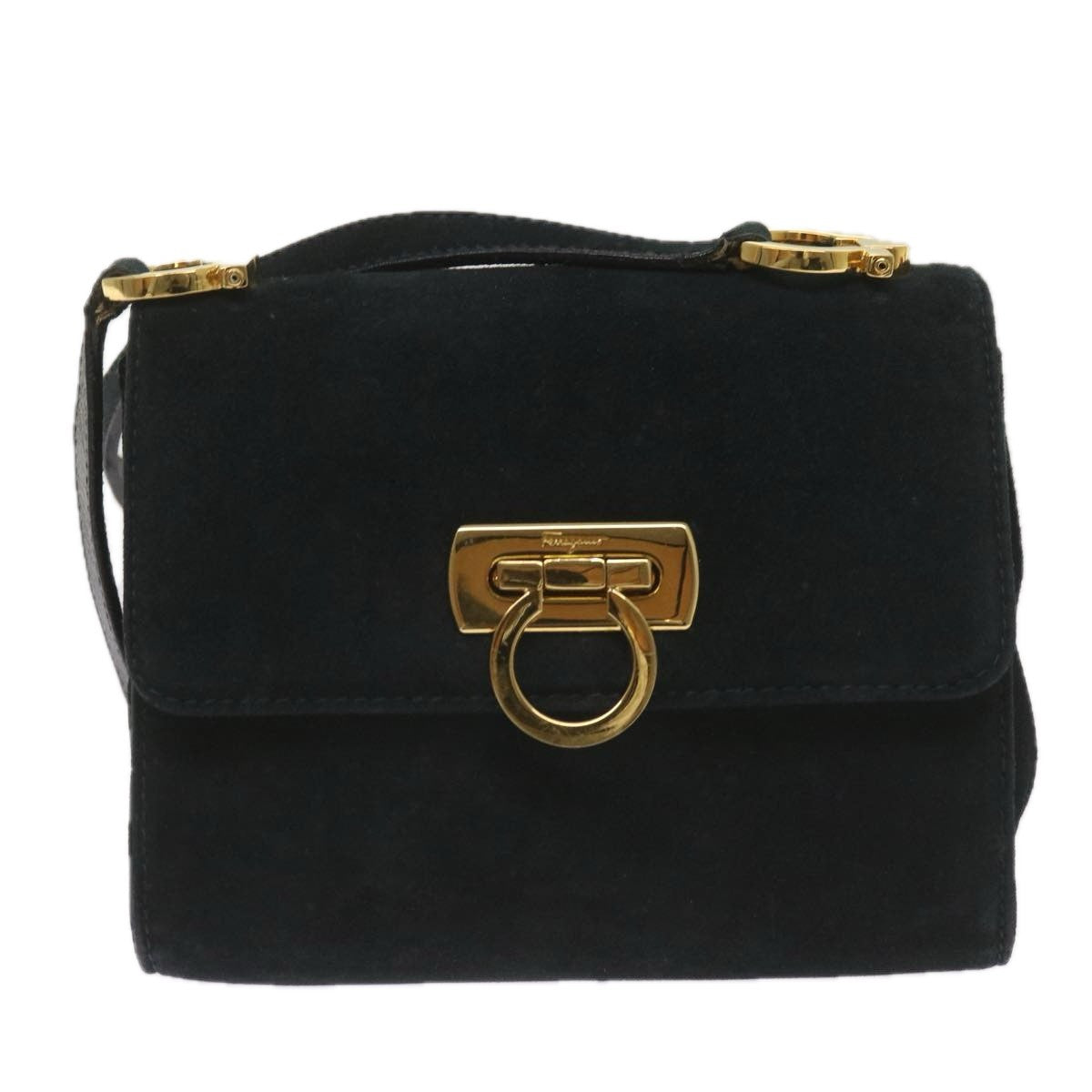 Salvatore Ferragamo Gancini Shoulder Bag Suede, BLACK, SUEDE, Shoulder bag