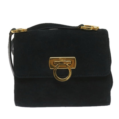 Salvatore Ferragamo Gancini Shoulder Bag Suede, BLACK, SUEDE, Shoulder bag