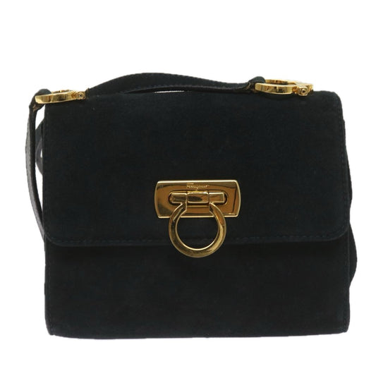 Salvatore Ferragamo Gancini Shoulder Bag Suede, BLACK, SUEDE, Shoulder bag