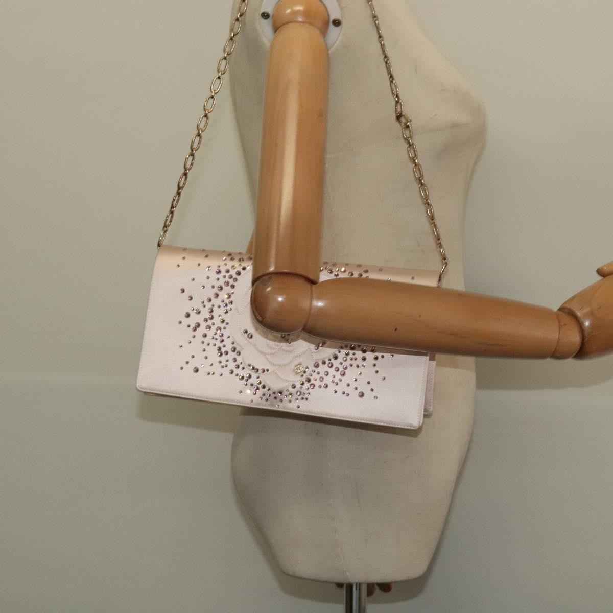 Chanel Camellia Diamante Convertible Clutch Crystal Embellished Satin, PINK, SATIN, Shoulder bag