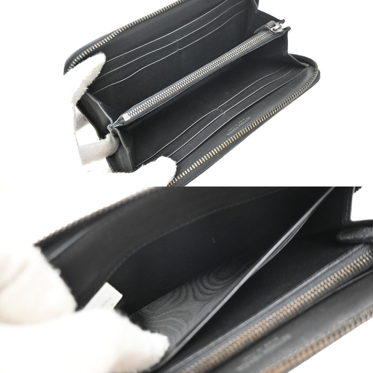 Bottega Veneta Intrecciato Long Zip  Wallet Leather, Black, Leather, Wallet