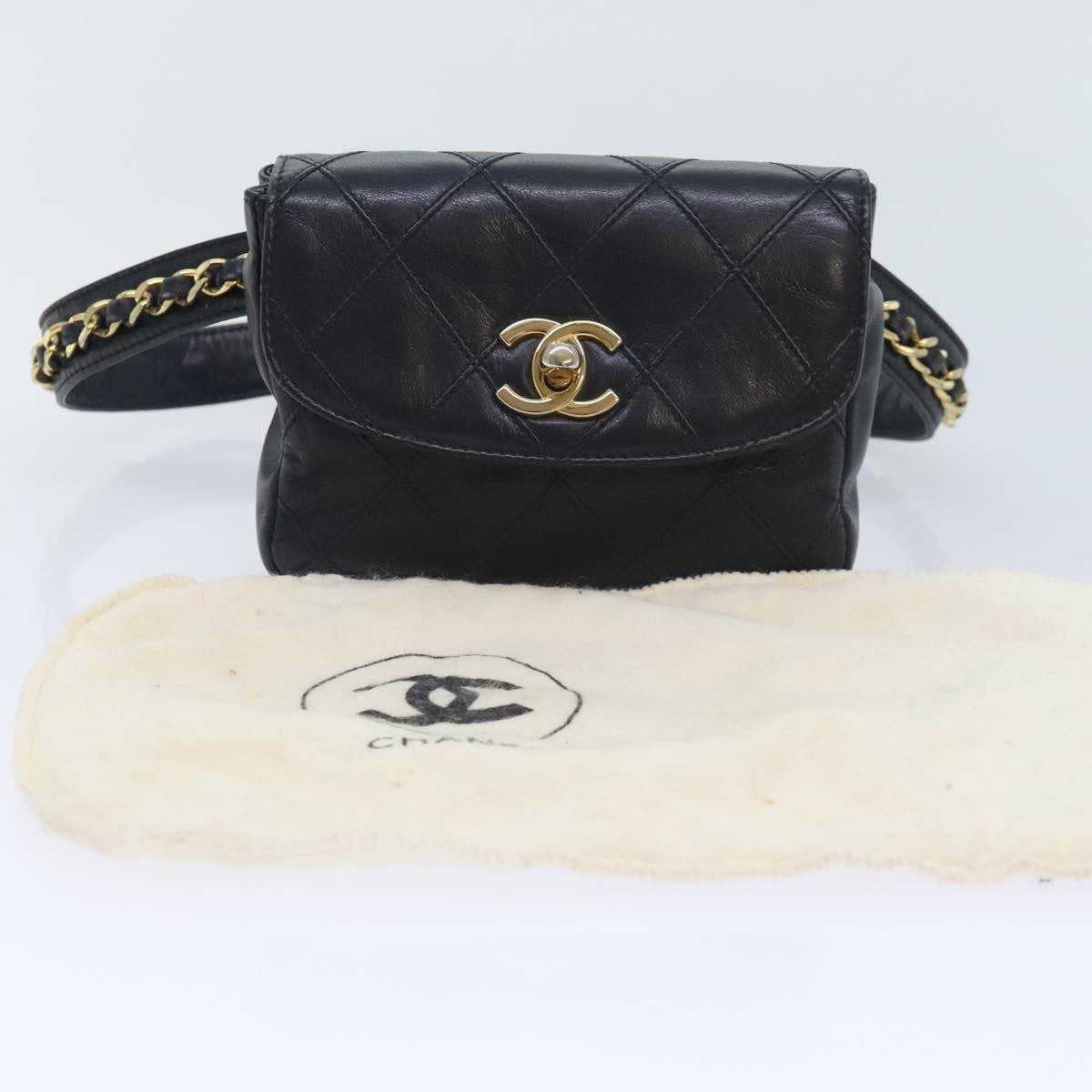 Chanel Vintage Flap Waist Bag Leather, BLACK, LEATHER, Clutche & pouche