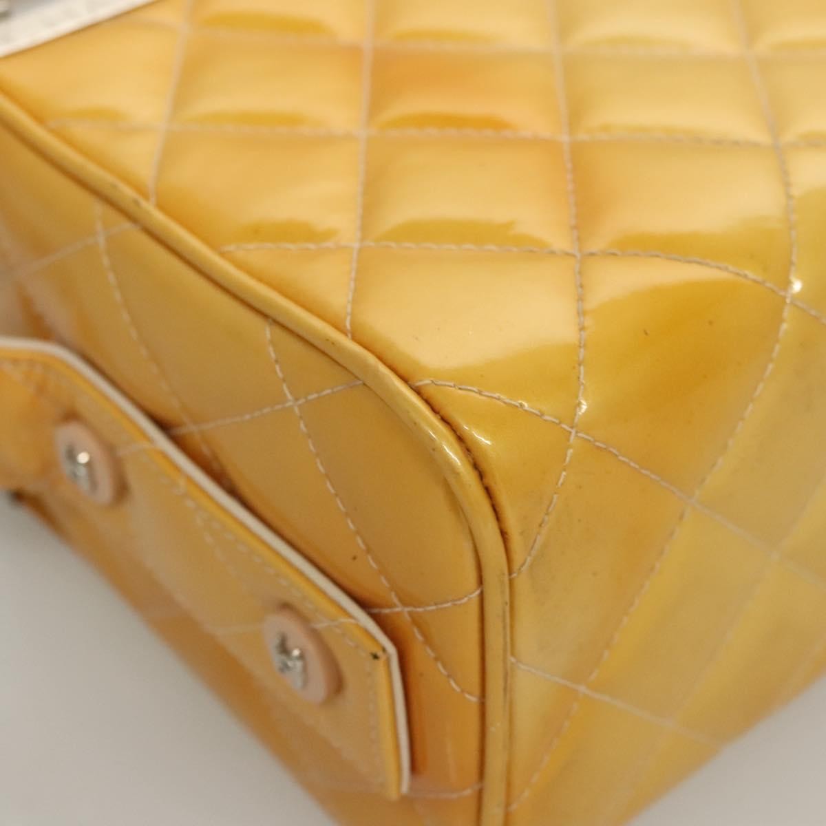 Chanel Vintage Metal Box Bag Quilted Lambskin, YELLOW, PATENT_LEATHER, Handbag