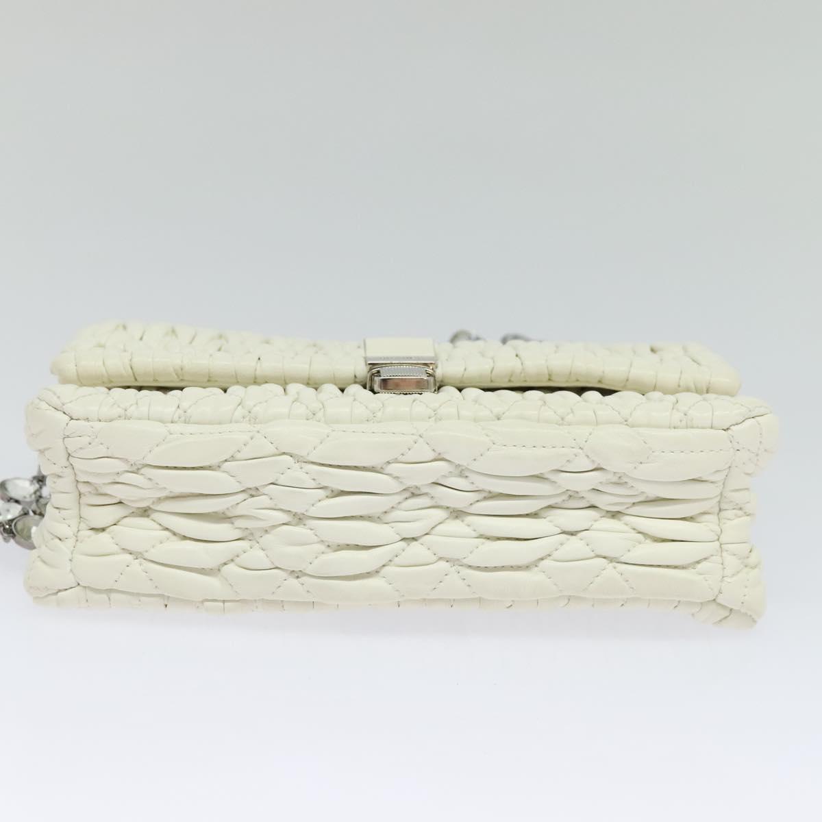 Miu Miu Crystal 2way Pouch Matelasse Leather, WHITE, LEATHER, Shoulder bag
