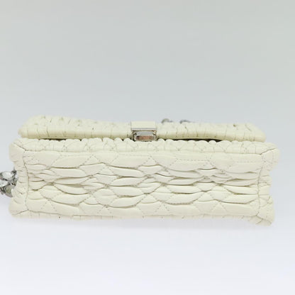 Miu Miu Crystal 2way Pouch Matelasse Leather, WHITE, LEATHER, Shoulder bag