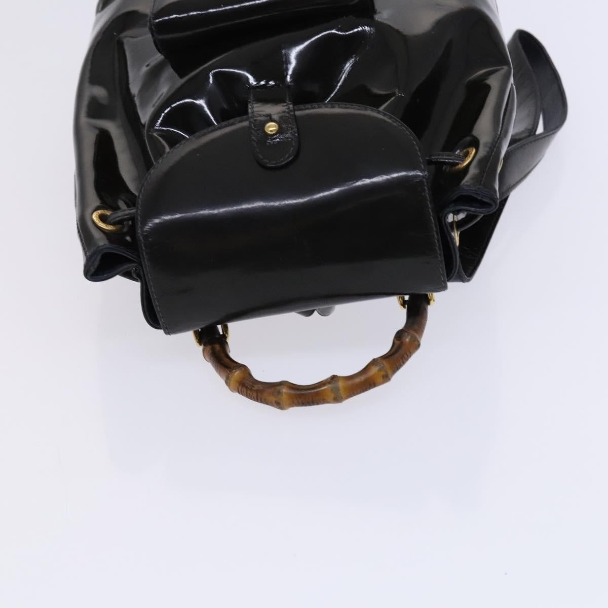Gucci Vintage Bamboo Backpack Patent, Black, Patent Leather, Backpack