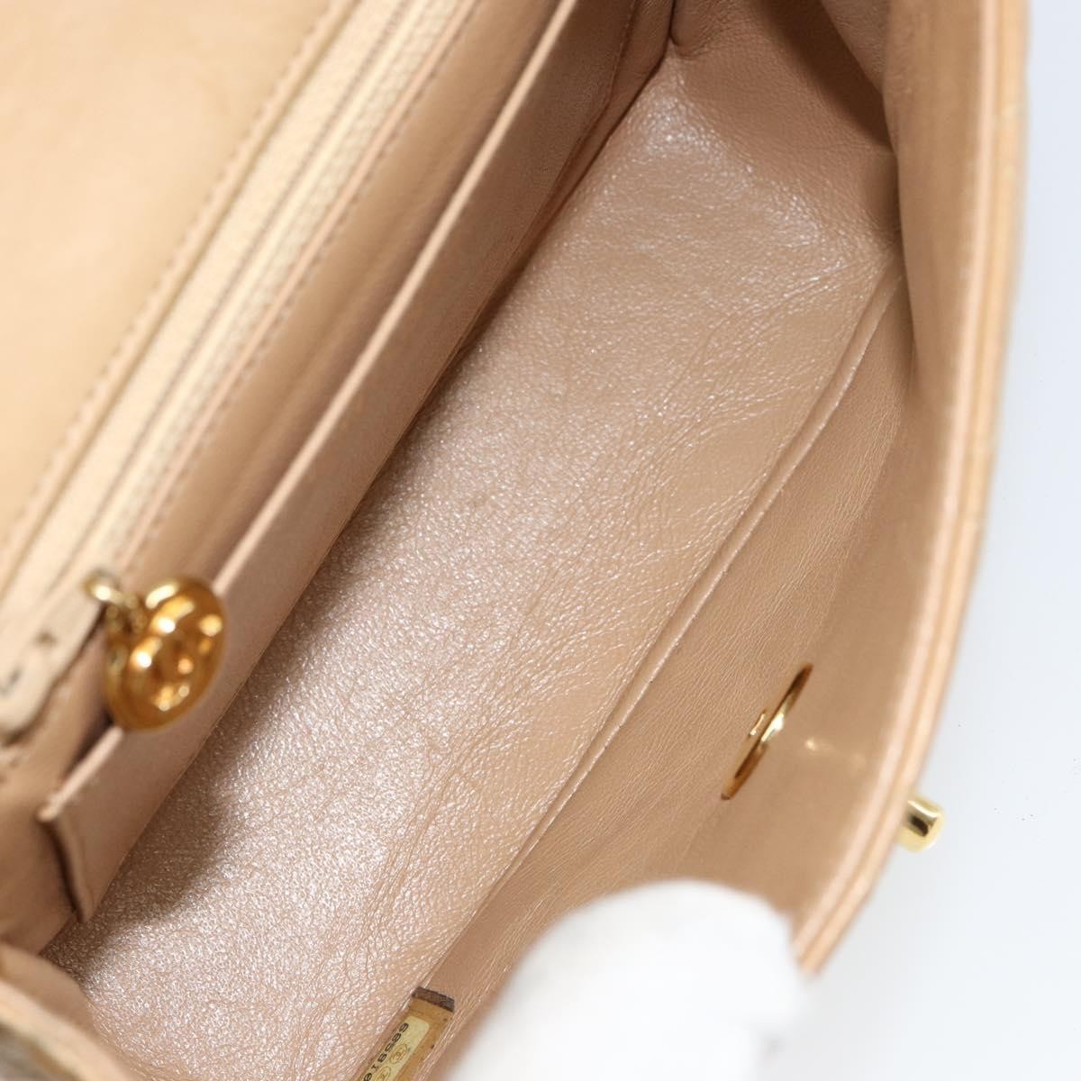 Chanel Vintage Square Classic Single Flap Bag Quilted Lambskin, BEIGE, LEATHER, Shoulder bag