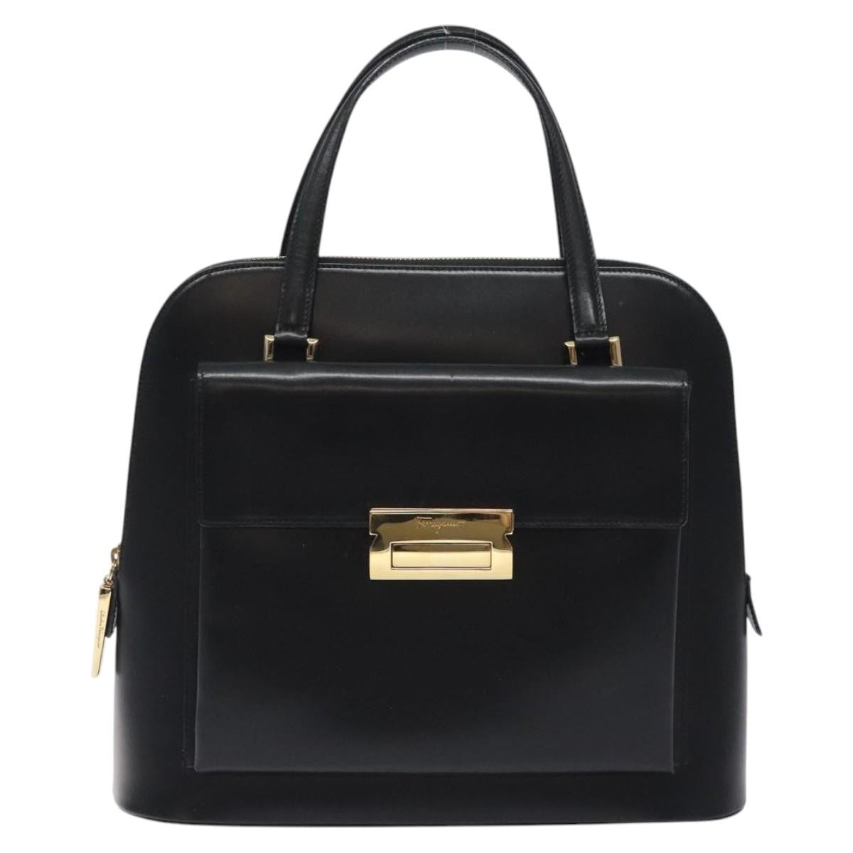 Salvatore Ferragamo Vintage Zip Handbag Leather, BLACK, LEATHER, Handbag