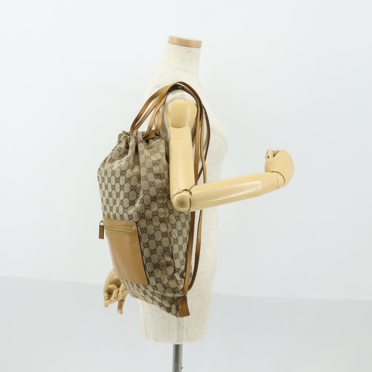 Gucci Drawstring Backpack GG Canvas, BEIGE, CANVAS, Backpack