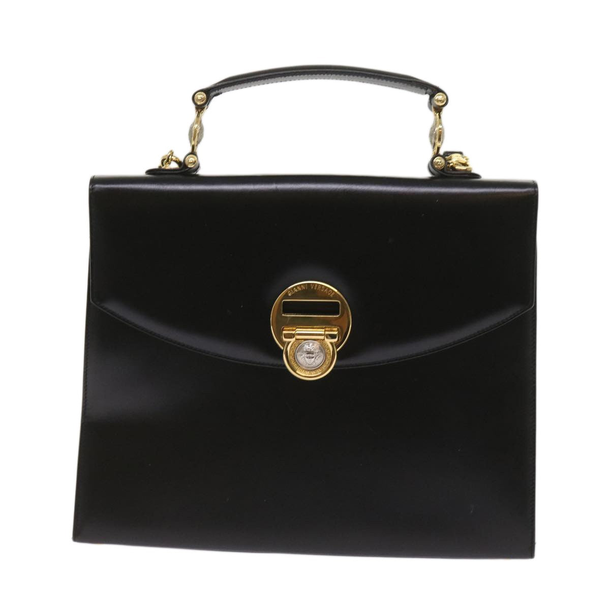 Versace Vintage Convertible Medusa Top Handle Bag Leather, BLACK, LEATHER, Handbag