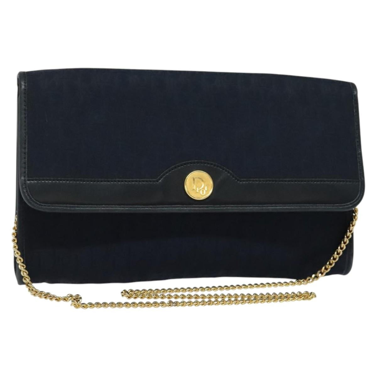 Christian Dior Vintage Chain Flap Shoulder Bag Diorissimo Canvas, NAVY, CANVAS, Shoulder bag