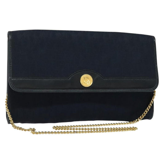 Christian Dior Vintage Chain Flap Shoulder Bag Diorissimo Canvas, NAVY, CANVAS, Shoulder bag