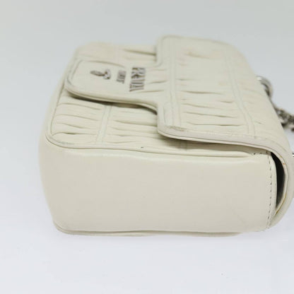 Prada Chain Flap Shoulder Bag Nappa Gaufre, WHITE, LEATHER, Shoulder bag