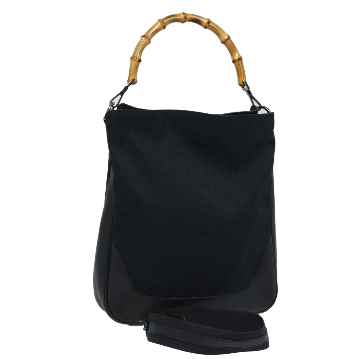 Gucci Vintage Bamboo Handle Tote Canvas, BLACK, CANVAS, Tote bag